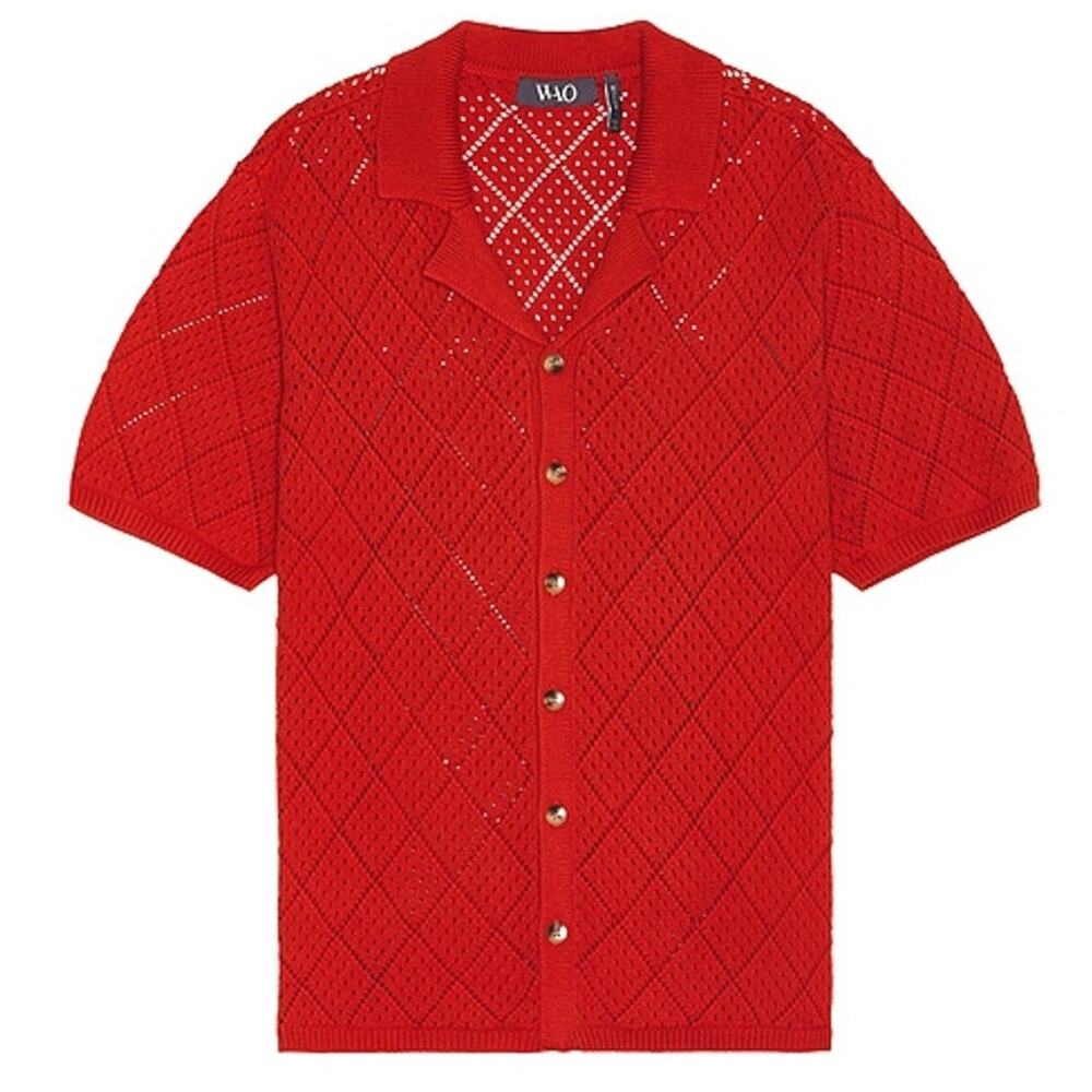 Wao Open Knit Burnt Orange Camp Shirt Size M